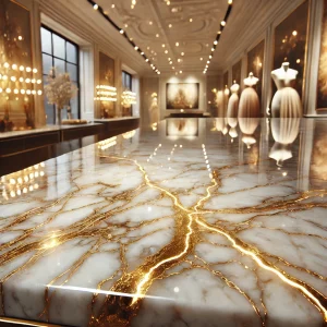 پیشخوان کورین با رگههای طلایی در فروشگاه لوکس.