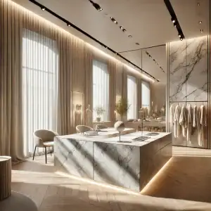 فروشگاهی مدرن با دکوراسیون کامل کورین، از پیشخوان تا دیوارها.