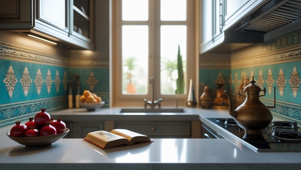 صفحه کابینت کورین خاکستری ملایم در آشپزخانه مدرن و منظم در اصفهان